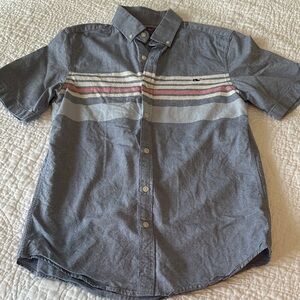 Blue Short Sleeve Button-Up Shirt with Stripes - XS